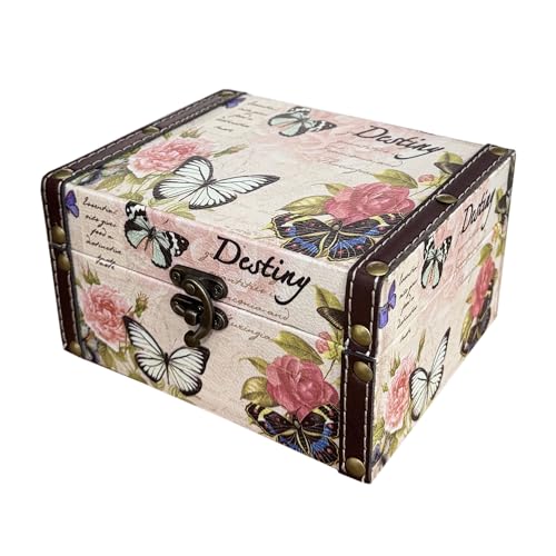 MIAO JIN Butterfly Jewelry Box Pink Storage Decorative Box for Jewelry Trinkets Photos Wood Treasure Chest Box for Women Girls Gifts Decorative Keepsake Box Home Decorations