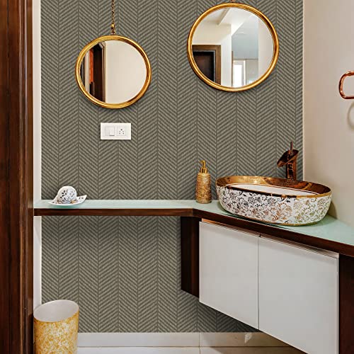 Brown Wallpaper Peel And Stick Wallpaper Grass Cloth Wallpaper Fabric Contact Paper For Cabinets Linen Wallpaper For Bedroom Herringbone Self-Adhesive Removable Wallpaper Wall Sticker17.3“×78.7” #TOP5