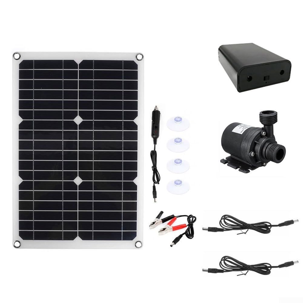 Kit pompa dell'acqua solare da 20 W con motore brushless DC 12 V e flusso 800 l/h, include pannello solare e scatola batteria per fontana da giardino, stagno, piscina, acquario (A)