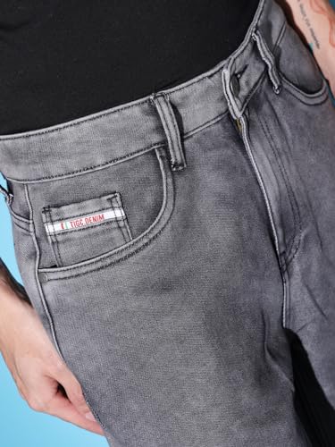 Image of The Indian Garage Co Men Baggy Solid Mid-Rise Stretchable Jeans