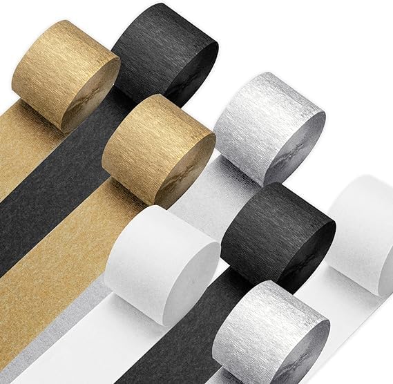 Crepe Paper Streamers 12 Rolls 984ft, Pack of Black,and Gold Party Streamers for Christmas Birthday Wedding Baby Shower Backdrop New Years Eve Decorations (1.8Inch x 82Ft/Roll)