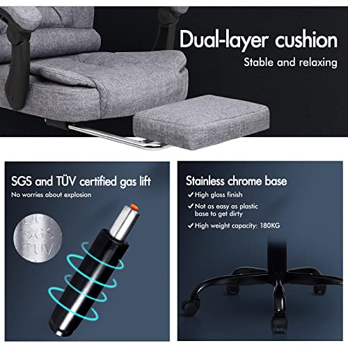 ELFORDSON Massage Office Chair for Home Office, Desk Chair 77 cm High Back 150° Recliner Tilt Function Padded Swivel Fabric, Grey ELFORDSON Massage Office Chair for Home Office, Desk Chair 77 cm High Back 150° Recliner Tilt Function Padded Swivel Fabric, Grey