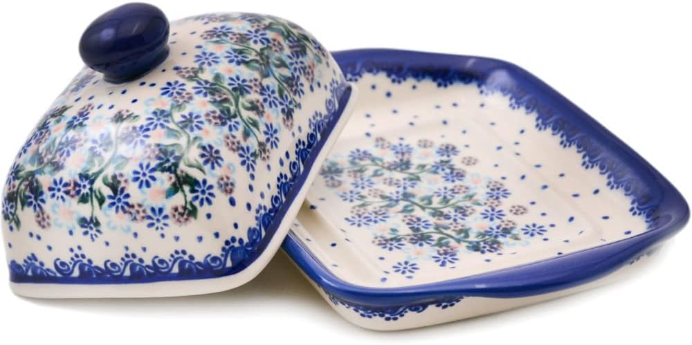 Polmedia Polish Pottery Butter Dish UNIKAT - Stormy Vines Pattern Handmade in Boleslawiec Poland by Ceramika Bona + Certificate of Authenticity