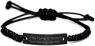 If Kite Flying is Wrong, I Don't Want. Black Rope Bracelet, Kite Flying Present From Friends, Cute Engraved Bracelet For Friends, Kite flying gifts for, Cheap kites for flying, Kite flying toys for,, Small, Silver Plated Zinc, Cubic Zirconia
