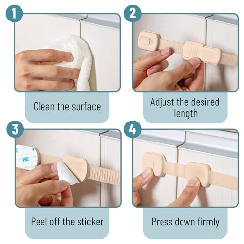 Image of Bate- Child Safety Strap Locks, 8 Pack, Baby Locks for Cabinets, Drawers, Kitchen, Toilet, Furniture, Fridge, Multi-Purpose, Easy Install with Quick 3M Adhesive for Childproofing