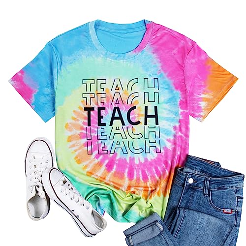 Teacher Shirts Women Teach Print Graphic Tees Kindergarten Elementary Teaching Life Shirts Back to School Tees Tops2