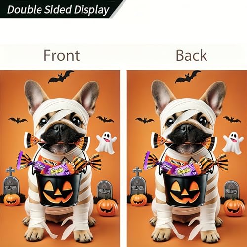 Image of Halloween Decorations Outdoor Garden Flag 12x18 Inch Double Sided French Bulldog Dog Pumpkin Ghost Fall Decor Yard Lawn Porch Patio Halloween Garden Flags