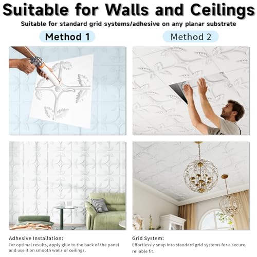 LooYee 24 PCS 2x2 FT Cross Leaf Decorative Ceiling Tiles, 24x24 Inch 3D Modern Minimalist Ceiling Panels, PVC Waterproof Cuttable Material Ideal for Living Room Bedroom Cover 96 Sq.Ft - Thumbnail 5