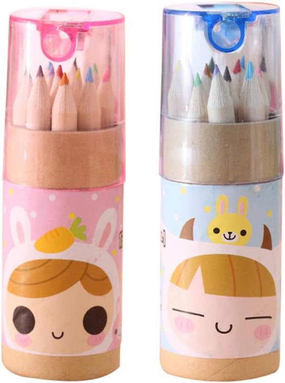 Wowli 12 Colouring Pencils Children Set, Pencils Mini Drawing Colored Pencils with, Manual Pencil Coloring Pencil Accessory School Supplies for Kid Artists Writing Sketching