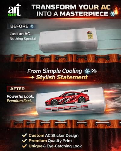 Image of Trending Porschhe 911 Racing AC Sticker, Air Conditioner Premium Vinyl, HD Gloss Finish, 24 Inches, for AC, Wall, Door, Glass (RED)