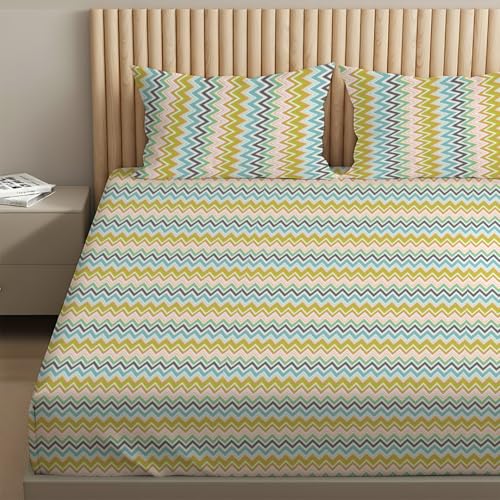 Image of Livspace Cotton Queen Size Bedsheet for Double Bed | 100 inch x 88 inch | 144 TC Flat Cotton Bedsheet with 2 Pillow Covers, Soft & Breathable - Bello Pure Nest Collection (Orange)