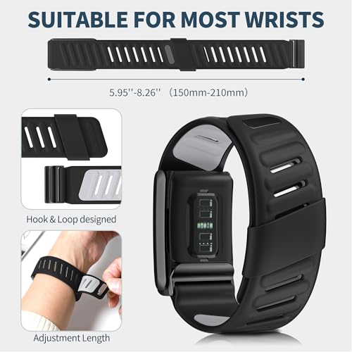DADO Comfort Durable Silicone Wristband Compatible with WHOOP 4.0 Band, Soft Silicone Sports Loop Strap for Men & Women, with U Shapped Connector (Black Grey) by DADO - Used condition - Image 5