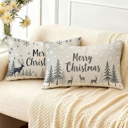 Housse coussin 50x80cm de Noël imperméable taie oreiller lin