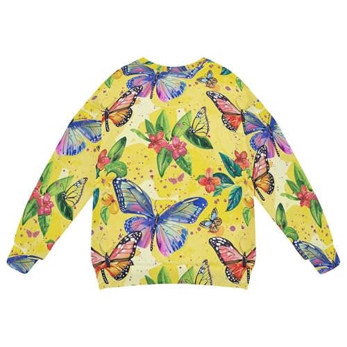 JUNZAN Colorful Butterflies and Flowers Yellow Kids Girls Sweatshirt Hoodie Crewneck Hoodie for Boys Sports 4T2