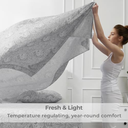 Image of Mellanni Full Sheets Set - 4 PC Iconic Collection Bedding | Hotel Luxury, Extra Soft, Cooling Bed Sheets - Wrinkle, Fade, Stain Resistant (Full, Paisley Gray)