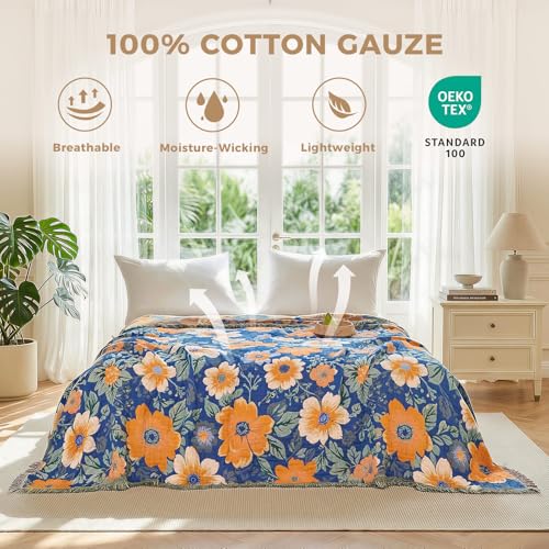 Image of LUTBM Boho Throw Blanket for Couch 50 inchx60 inch, Cotton Decorative Bed Throws