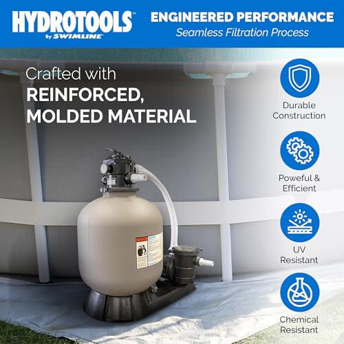 Image of Swimline HYDROTOOLS 19 Inch Sand Filter Combo Set with Stand & Multi Port Valve | 175 Pound Sand Capacity