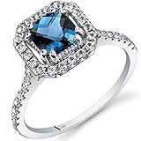 14K White Gold London Blue Topaz Cushion Cut Halo Ring 1.00 Carats Size 9