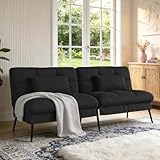 COMHOMA 72″Futon Sofa Bed,Modern Convertible Sleeper Sofa, Fabric Futon Couch with Multi-Position Backrest for Living Room Furniture (Black)