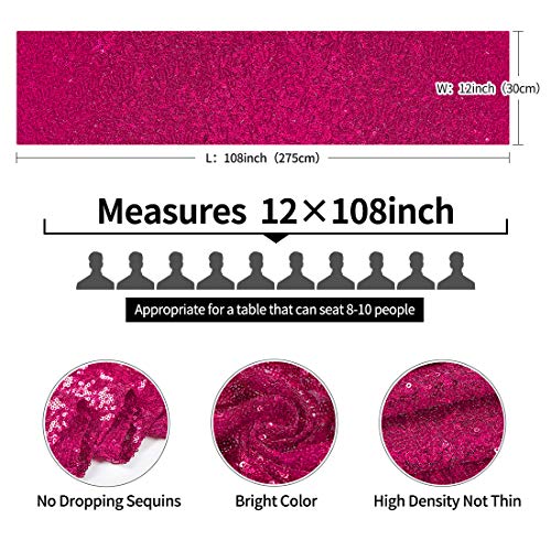 10 Packs 12 X 108 Inches Hot Pink Sequin Table Runner, Glitter Fuchsia Table Runner For Wedding Birthday Bachelorette Holiday Party Supplies Decorations Bridal Shower Baby Shower #TOP2