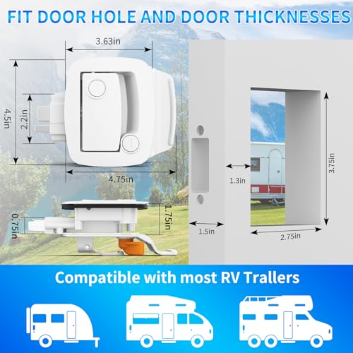Image of BEBOBLY RV Door Lock Replacement, Aluminum Alloy Upgraded Lighter RV Door Latch with Paddle Deadbolt & 4 Keys, 100% Metal Camper Door Locks, RV Entry Door Lock for Travel Trailers Cargo Hauler, White