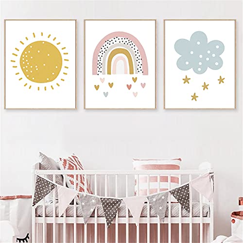 Vlejoy Rainbow Canvas Painting Sunshine Wall Art Print And Cloud Posters Prints For Girls Room Decor Nursery Set Of 3 (8X10Inch ) No Frame, Love Rainbow, 8 X 10 Inch #TOP3