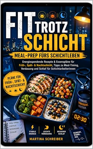 Fit trotz Schicht – Meal-Prep fürs Schichtleben: Energiespendende Rezepte & Essenspläne für Früh-, Spät- & Nachtschicht, Tipps zu Meal-Timing, Verdauung und Schlaf für Schichtarbeiterinnen
