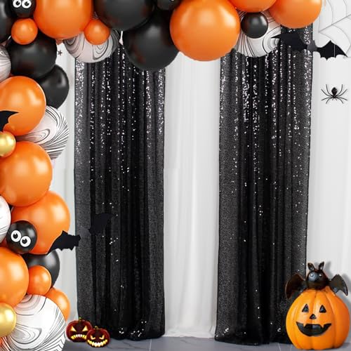 ShinyBeauty Sequin Curtains 2 Panels Black 2FTx8FT Sequin Photo Backdrop Black Sequin Backdrop Curtain Pack of 2-1011E