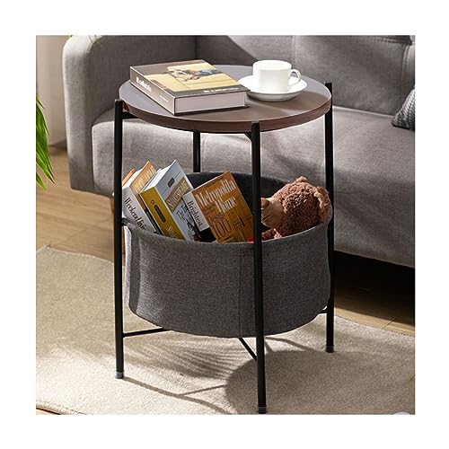 INMOZATA Sofa Side Table Wood End Table with Detachable Tray Top and Storage Basket Sofa Table Nightstand for Living Room Bedroom (Grey)