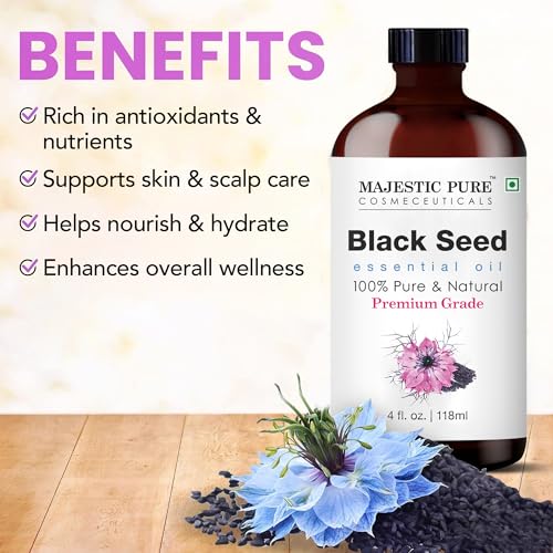 Image of Majestic Pure Blackseed Essential Oil for Diffuser - 4 Fl Oz | 100% Natural Essentials Oils for Aromatherapy, Massage, candle making, soap making and custom essential oil blends