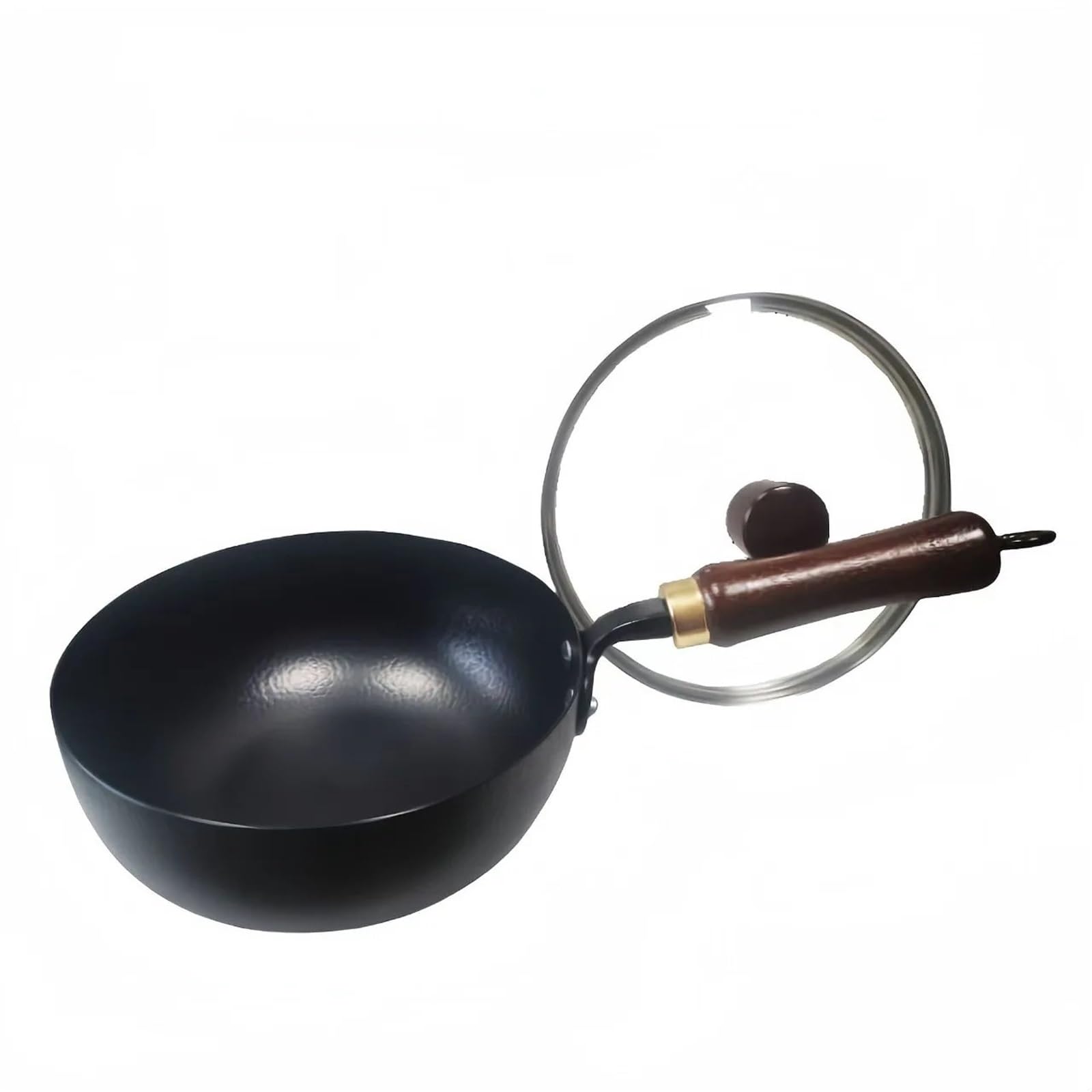 ASerZenith Wok Pan Pure Iron Wok Cast Pan Non-Coated Pot With Lid General Use,Black-20Cm