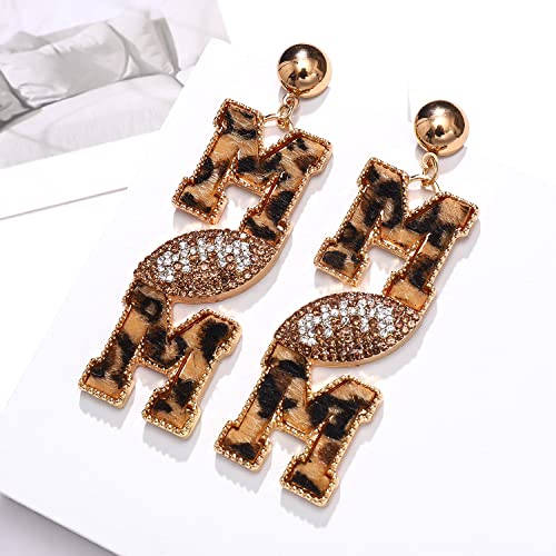 Boderier Leopard MOM Earrings Rhinestone Basketball Football MOM Dangle Earrings Sports Game Team Jewelry Gifts for Mother3