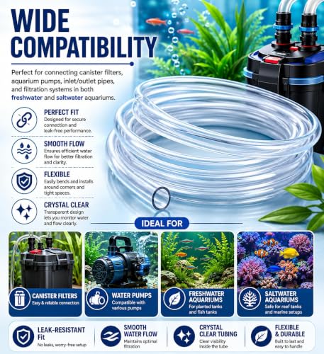 Image of VAYINATO 19 /25mm Aquarium Canister Filter Hose Pipe Airline Flexible Tubing, 3m - Freshwater and Saltwater Fish Tank (Clear) by Petzlifeworld