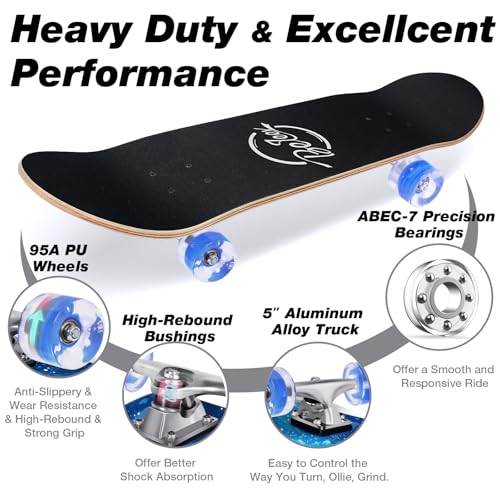 Image of BELEEV Skateboards for Beginners, 31 x 8 inch Complete Skateboard for Kids Teens Adults, 7 Layer Canadian Maple Double Kick Deck Concave Cruiser Trick Skateboard with Multifunction Skate T-Tool