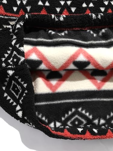 Image of ZAFUL Men 1 /4 Zipper Ethnic Aztec Fleece Unisex Winter Sweatshirt Tops 2026 | Funnel Neck Fluffy Polar Fleece Faux Sherpa Soft Thermal Pullover Kangaroo Pocket Jacket Hoodie Tops