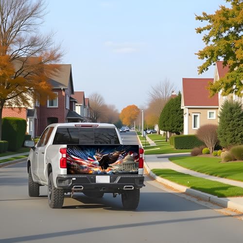 Image of Turck Tailgate Wraps Decals - 66x23.6 in Tailgate Decals for Trucks, American Egale Flag Tailgate Graphics for Trucks Pickup Personalized Decoration
