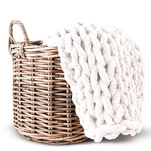 Lake Island Chenille Chunky Blanket NO Shedding Super Soft Handmade 50"x60" Luxurious Chunky Knit Blanket for Bed or Sofa Large Chunky Throw Blanket Home Decor Thick Chunky Knit Blanket Throw Cream