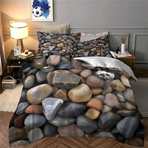 Housse de couette galets de plage naturels 3 pièces 220x240 microfibre lit king