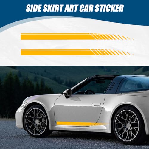 Image of 2Pcs Sports Racing Stripe Graphic Stickers, Side Door Vinyl Decals, Universal Car Decoration Accessories (Yellow)