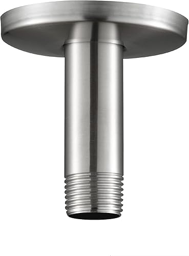 Vista 8 de OFFO Brazo de ducha con brida, 6 pulgadas de níquel cepillado para montaje en techo, cabezal de ducha de lluvia de repuesto, brazo recto montado