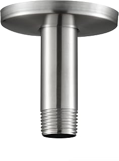 OFFO Shower Arm with Flange, 3 in Brushed Nickel Ceiling Mount Replacement Rain Shower Head Straight Arm Ceiling-Mounted For Fixed Shower Head & High Pressure Rain