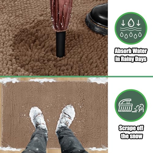 IM HOME Chenille Absorbent Outdoor Doormat 71" x 25", Washable Muddy Door Mats for Dog Non Slip Indoor Doormat Dog Mat for Muddy Paw Front Inside Doormats for Entryway Camel