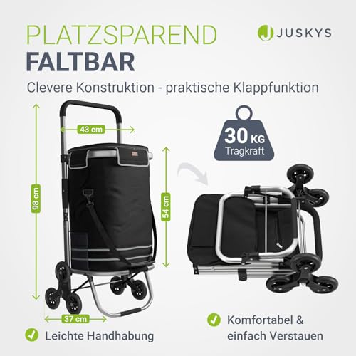 Juskys 3in1 Einkaufstrolley für Treppen - 56 L, modern & klappbar - Treppensteiger Trolley zum Shopping - Sackkarre & Tasche - Trolli Schwarz