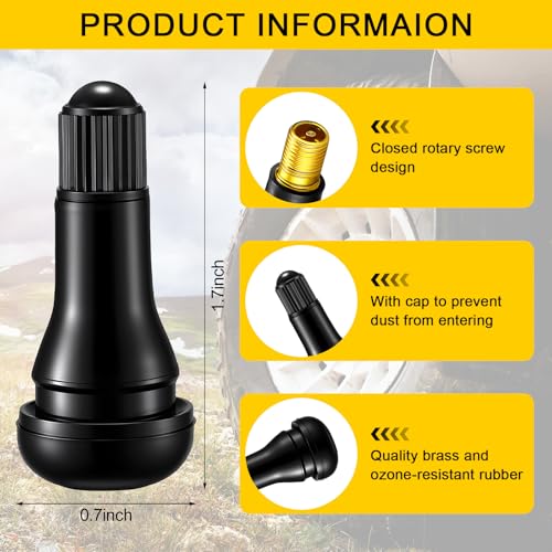 Image of Tallew 200 Pieces TR413 Tire Valve Stems, Rubber Snap-in Tubeless, Black