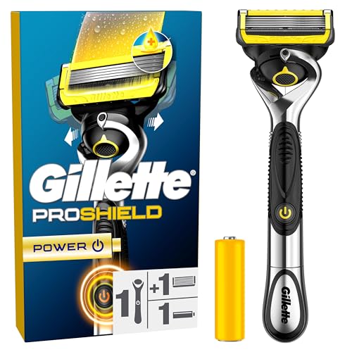 Gillette Rasoir Pour Hommes Proshield Power, Manche Réutilisable Et Cartouche De Recharge A 5 Lames Ultra-Affutées, Nouvelle Bande Lubrifiante Pour Un Rasage de Près...