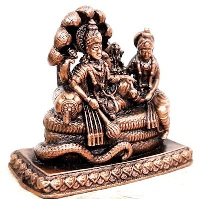 Image of Copper Idols India, 2.1 inches, Handmade God Vishnu Along with Mahalakshmi Lying in Adisesha,250 Grams, Patina Antique Finish, Pack of 1 Piece