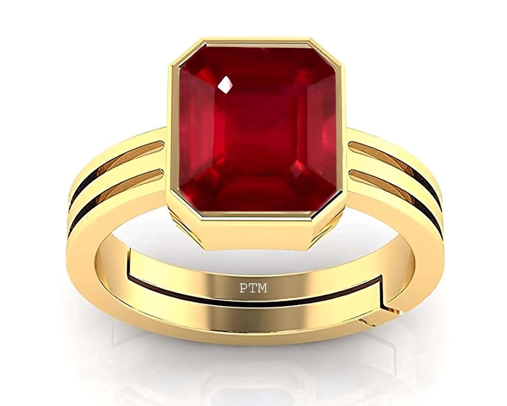ptm Natural Ruby/Manik 3.25 Ratti to 10.25 Ratti or 3 Carat to 9.5 Carat Astrological Certified Gemstone/Square Shape Panchdhatu/5 Metals Gold Plated Adjustable Ring for Men & Women-picture-41