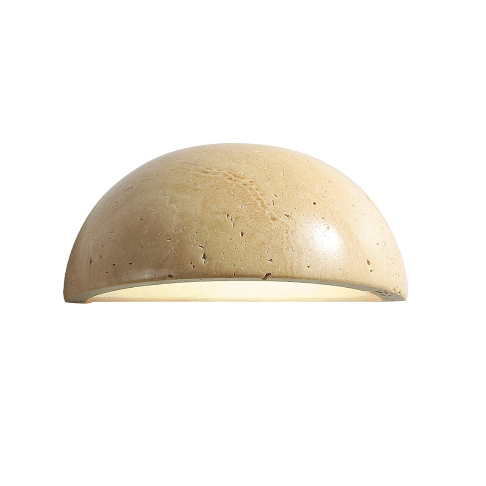 HGTYDV2 Semi Circle Yellow Travertine Wall Lamp Japanese Style Wabi-Sabi Art Lighting Fixture Half Moon Wall Sconce Natural Stone Bedside Wall Lamp for Foyer