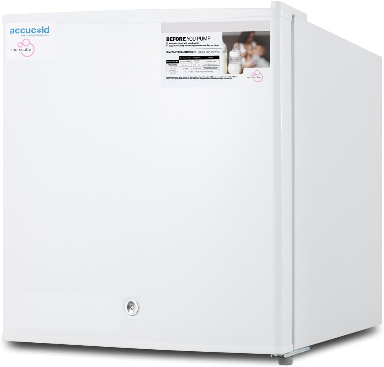 ACCUCOLD MOMCUBE® 19” Breast Milk Freezer, 1.4 cu.ft. Capacity, Countertop Freezer, Lock, White- FS24LMC