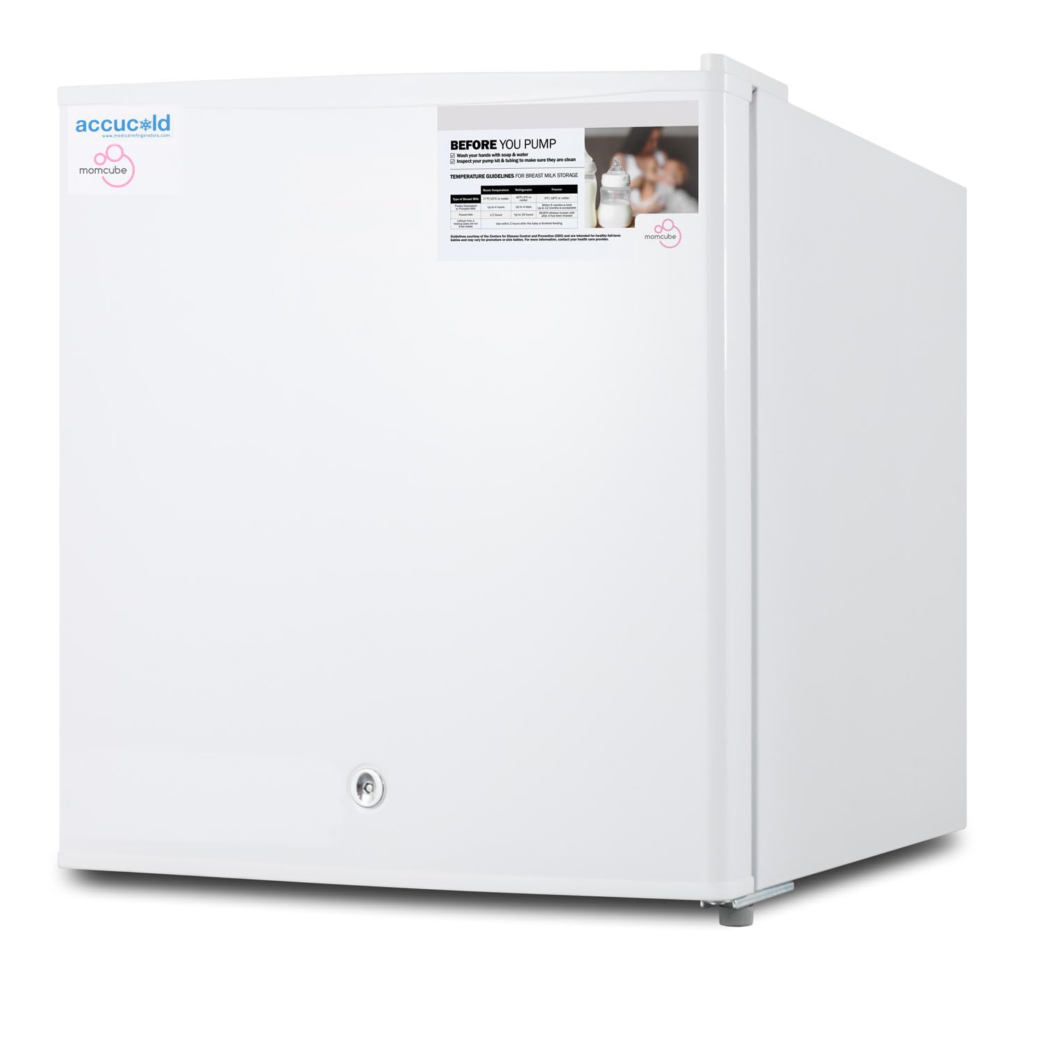 Accucold Momcube® 19” Breast Milk Freezer, 1.4 Cu.Ft. Capacity, Countertop Freezer, Lock, White- Fs24lmc on Fridge.com - View 3